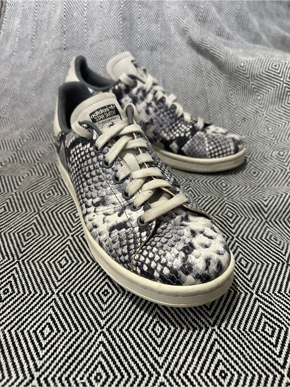 Adidas Stan Smith Snakeskin Python Print Sneakers Black White EH0151 Sz 6